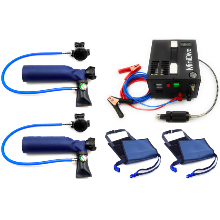 2 Mini Dive Pro (0,5 L) + Mini Compresseur 12v / 220v + 2 Harnais