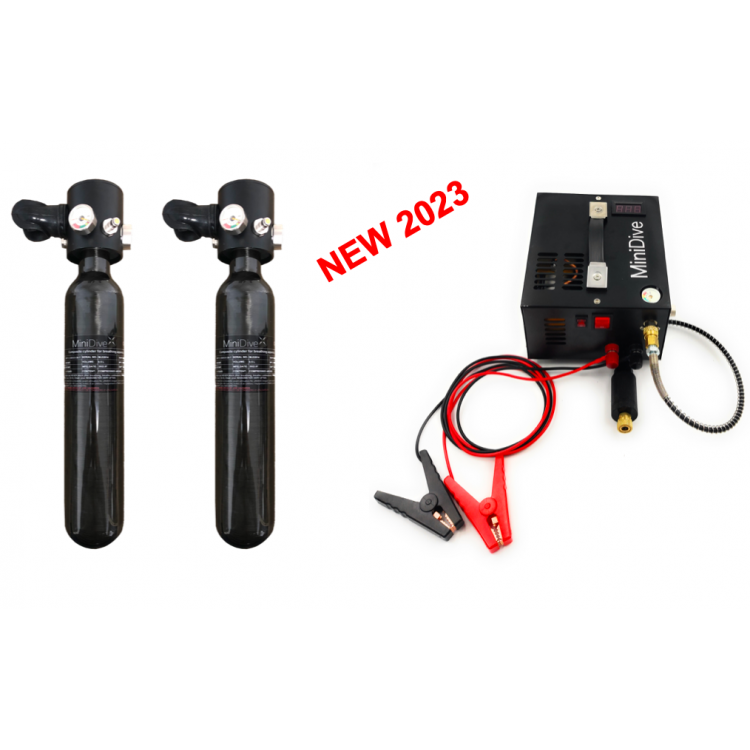 2 Mini Dive Air+ (0.5 L / 30 cu in) + 12v / 110v / 220v Mini Compressor •REF•